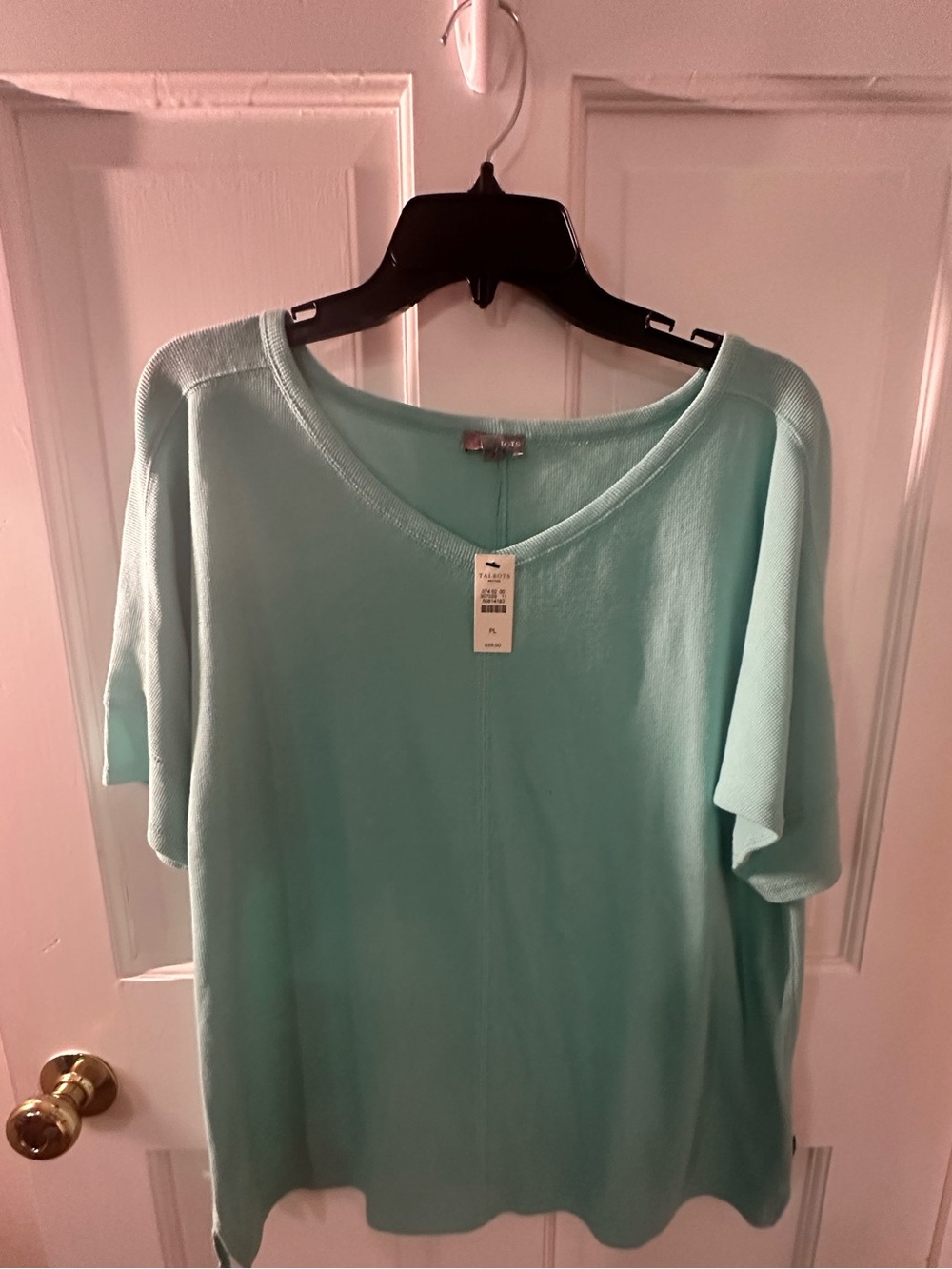 Talbots Mint Green V-Neck Short Sleeve Knit Top